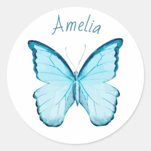 Blue butterfly personalized name template sticker
