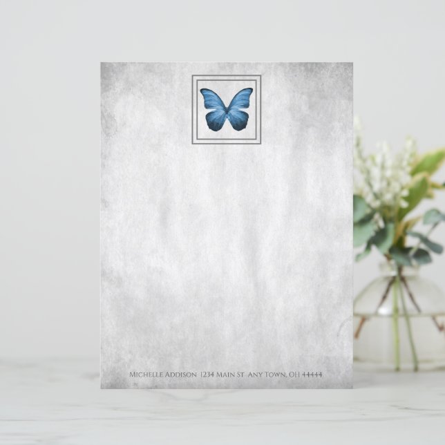 Blue Butterfly Personalized Paper Sheet (Standing Front)