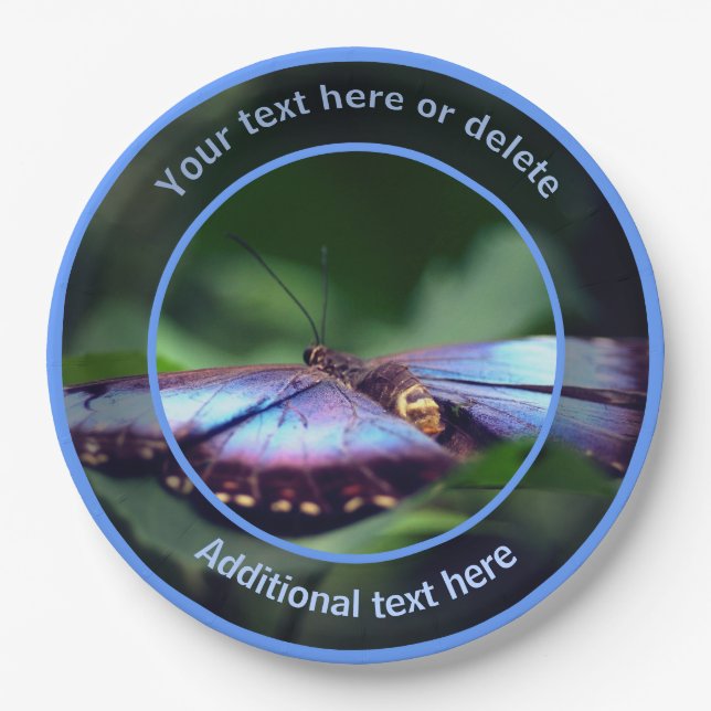 Blue Butterfly Personalized Party   Paper Plates (Front)