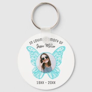 Blue Butterfly Photo Memorial Keychain