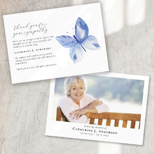 Blue Butterfly Photo Sympathy Funeral Memorial Thank You Card
