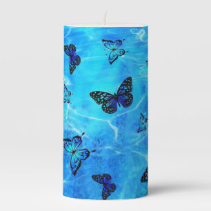 Blue Butterfly Pillar Candle