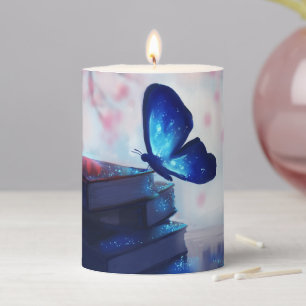 Blue butterfly pillar candle