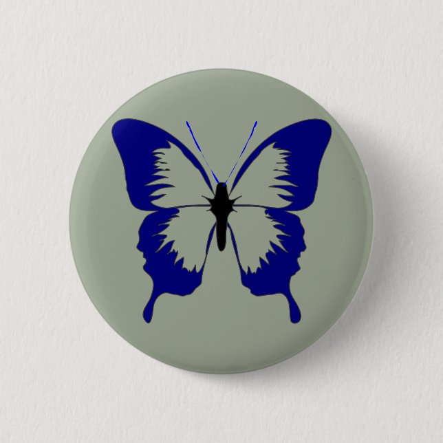 Blue butterfly pinback button (Front)