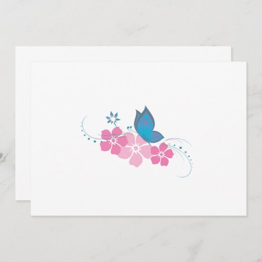 blue butterfly, pink flowers (Front/Back)
