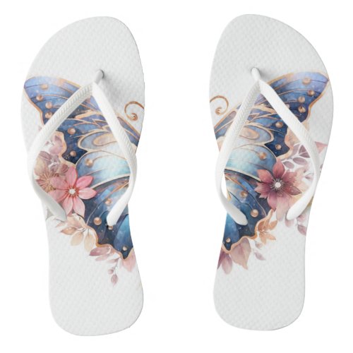 Blue Butterfly Pink Flowers Flip Flops