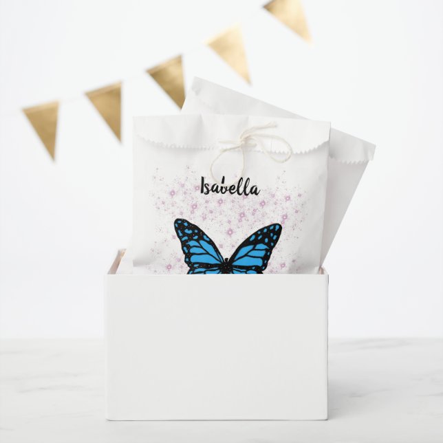 blue butterfly pink glitter  favor bag (Party)
