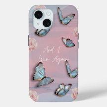 Blue butterfly, pink rose motivational phone case