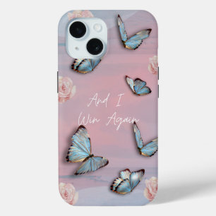 Blue butterfly, pink rose motivational phone case