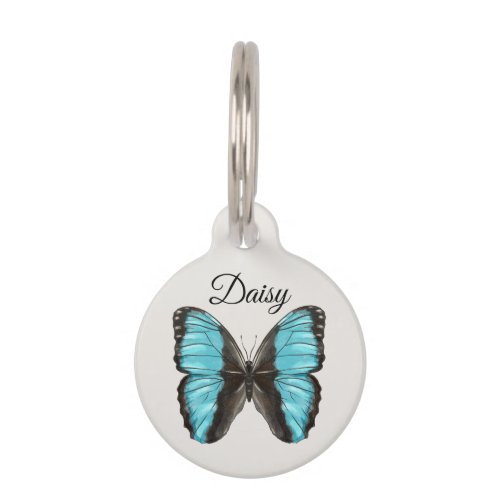 Blue Butterfly QR Code Phone Number Pet ID Tag