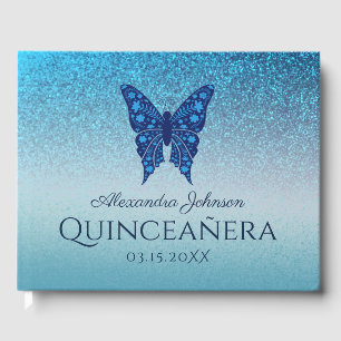Blue Butterfly Quinceañera Guest Book