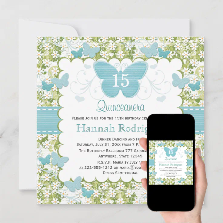 Blue Butterfly Quinceanera Invitations Photo Zazzle
