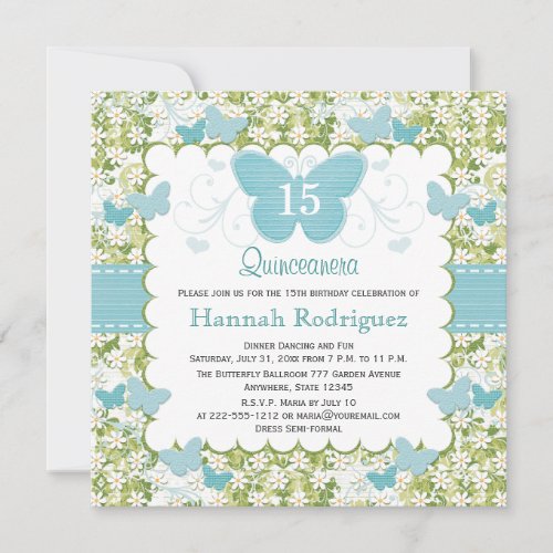 Blue Butterfly Quinceanera Invitations Photo
