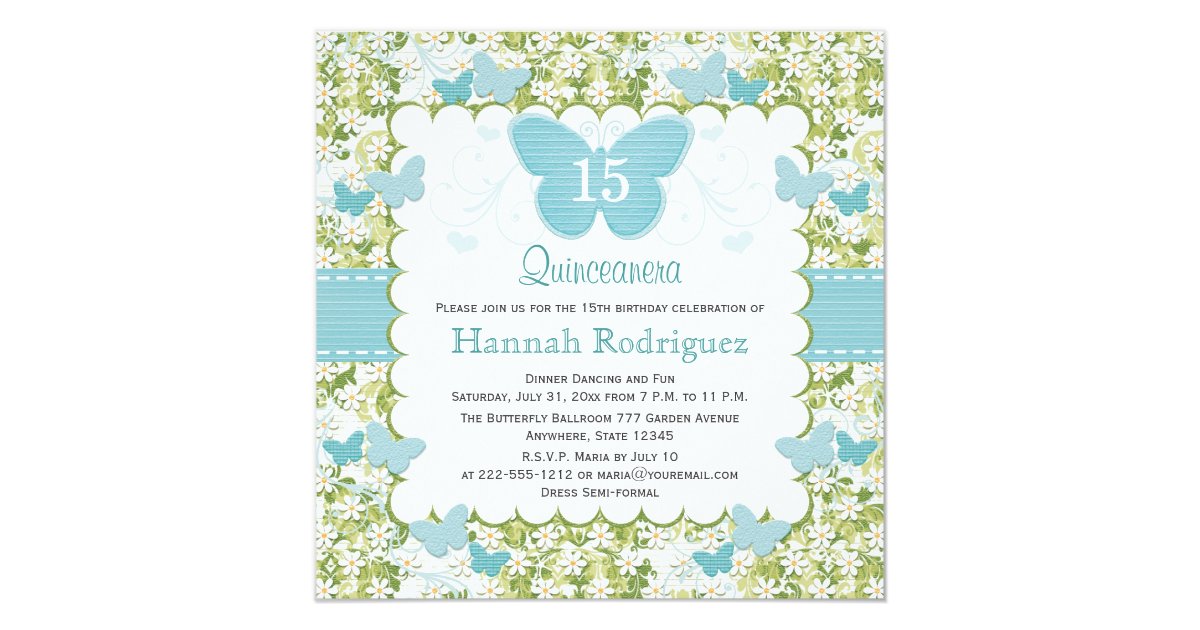 Blue Butterfly Quinceanera Invitations Photo Zazzle