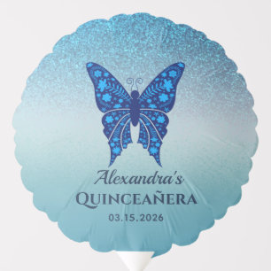 Blue Butterfly Quinceañera Party Balloon