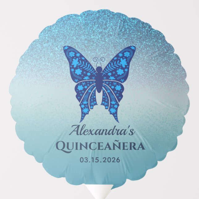 Blue Butterfly Quinceañera Party Balloon (Front)