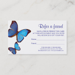 Blue butterfly refer a friend business cards