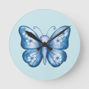 Blue Butterfly Round Clock