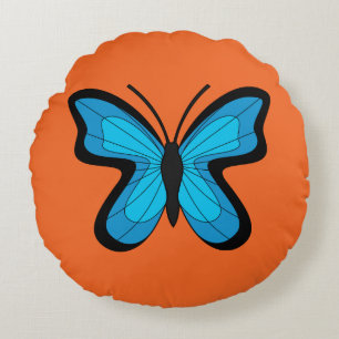 Blue Butterfly Round Pillow