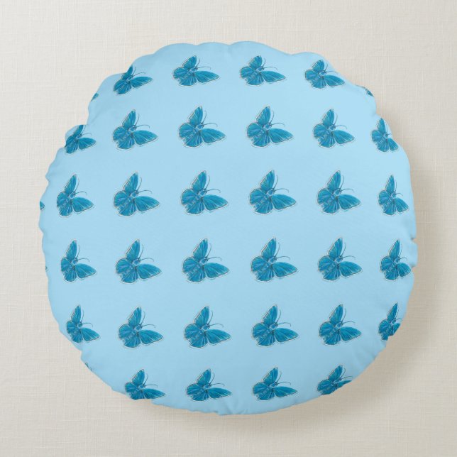 Blue Butterfly  Round Pillow (Front)