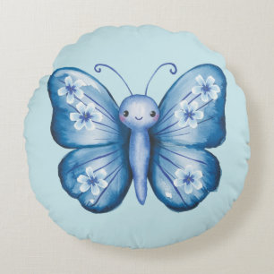 Blue Butterfly Round Pillow