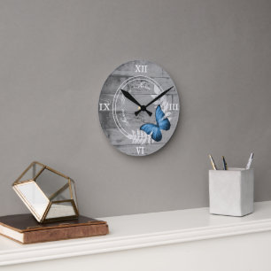 Blue Butterfly Rustic Acrylic Wall Clock