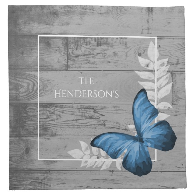 Blue Butterfly Rustic Cloth Napkin (Front)