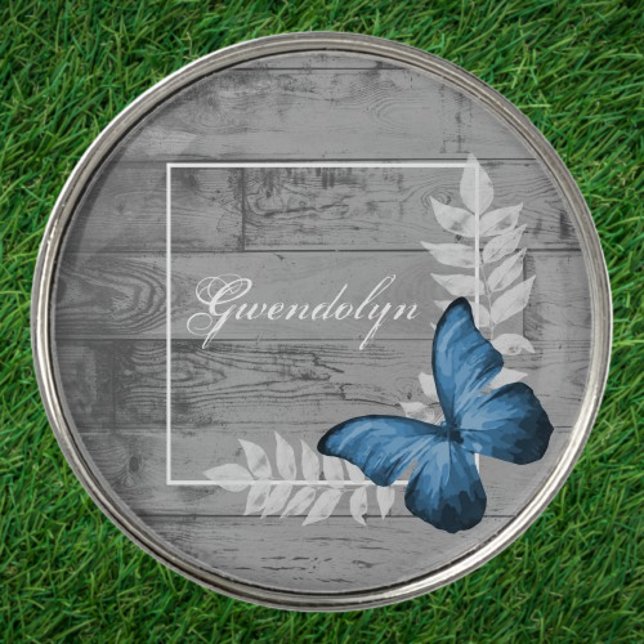 Blue Butterfly Rustic Golf Ball Marker (Blue Butterfly Rustic Personalized Golf Ball Marker)