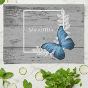 Blue Butterfly Rustic Kitchen Towel