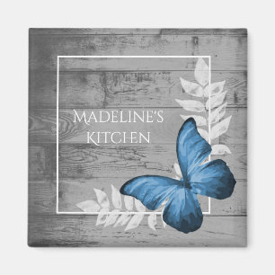Blue Butterfly Rustic Magnet