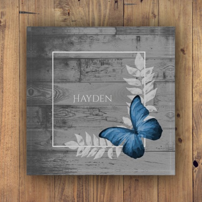 Blue Butterfly Rustic Paperweight (Blue Butterfly Rustic Personalized Paperweight)