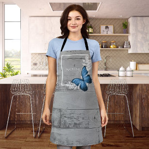 Blue Butterfly Rustic Personalized Apron
