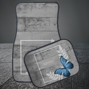 Blue Butterfly Rustic Personalized Car Floor Mat