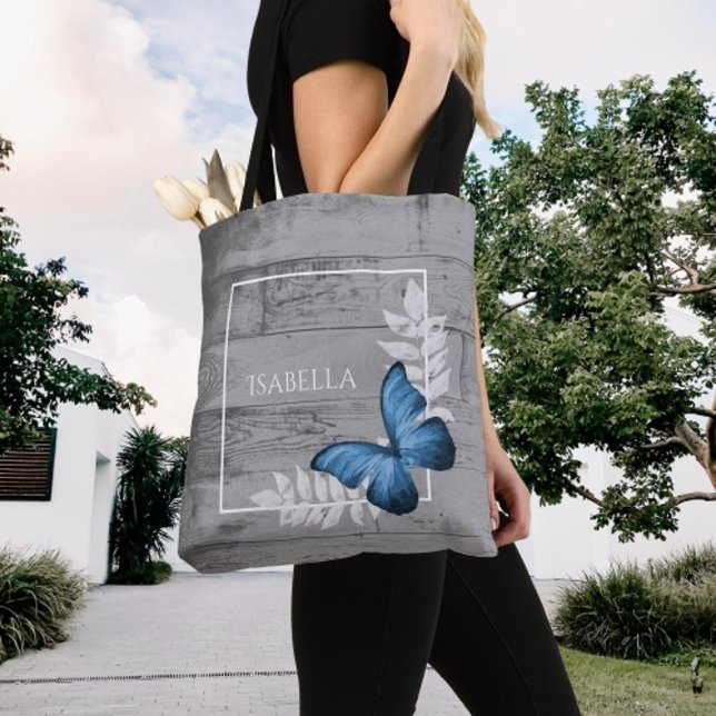 Blue Butterfly Rustic Personalized Tote Bag (Blue Butterfly Rustic Personalized Tote Bag)