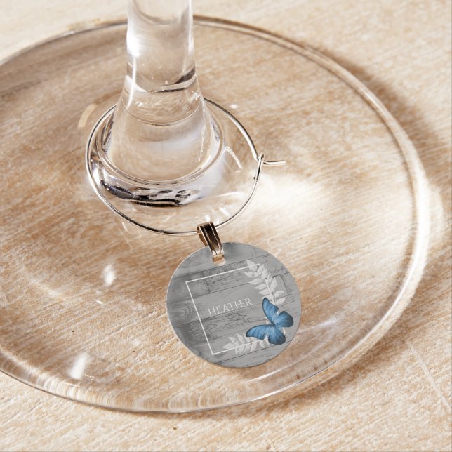 Blue Butterfly Rustic Wine Charm (In Situ)