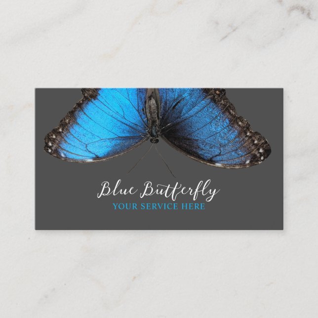 Blue Butterfly Salon & Spa Elegant Dark Gray Business Card (Front)