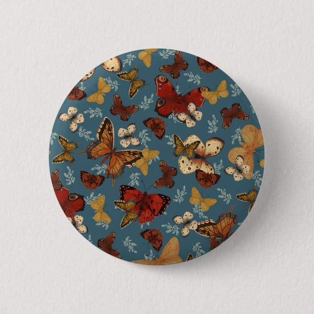 blue Butterfly seamless pattern Button (Front)