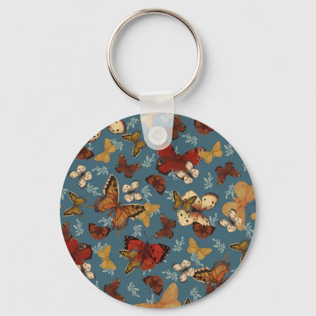 blue Butterfly seamless pattern Keychain (Front)