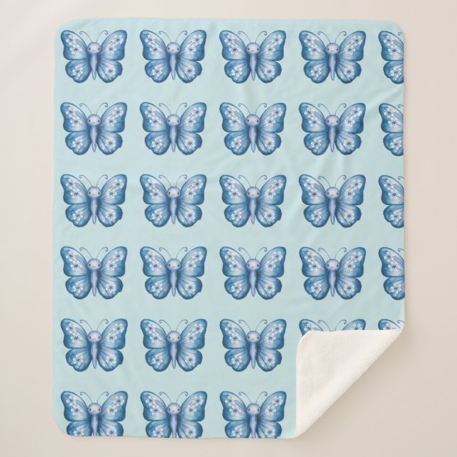 Blue Butterfly Sherpa Blanket (Front)