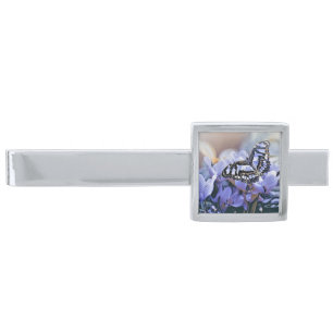 Blue Butterfly Silver Finish Tie Bar