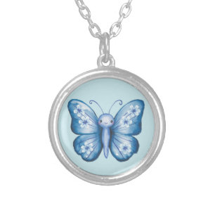 Blue Butterfly Silver Plated Necklace