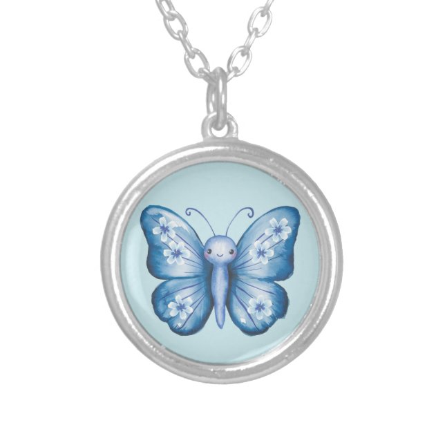 Blue Butterfly Silver Plated Necklace (Front)