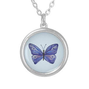 Blue Butterfly  Silver Plated Round Necklace