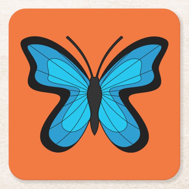 Blue Butterfly Square Paper Coaster (Front)