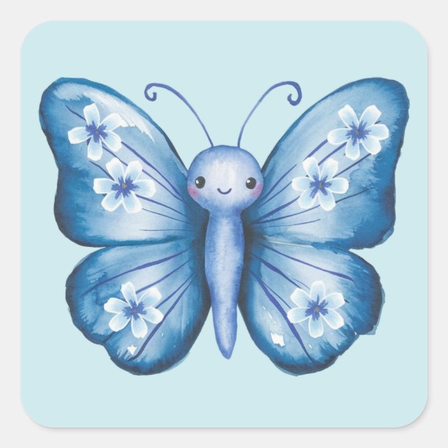 Blue Butterfly Square Sticker (Front)