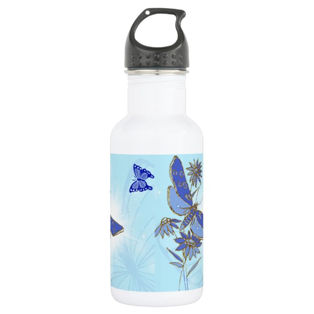 Blue Butterfly Stainless Steel Water Bottle (Front)