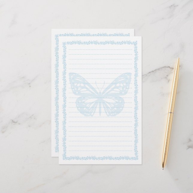 Blue Butterfly Stationery Paper (Front/Back In Situ)