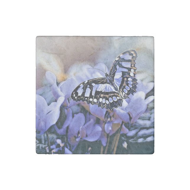 Blue Butterfly Stone Magnet (Front)