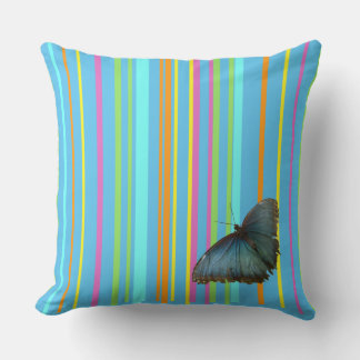 Blue Butterfly Stripes Pattern Cust. Throw Pillow
