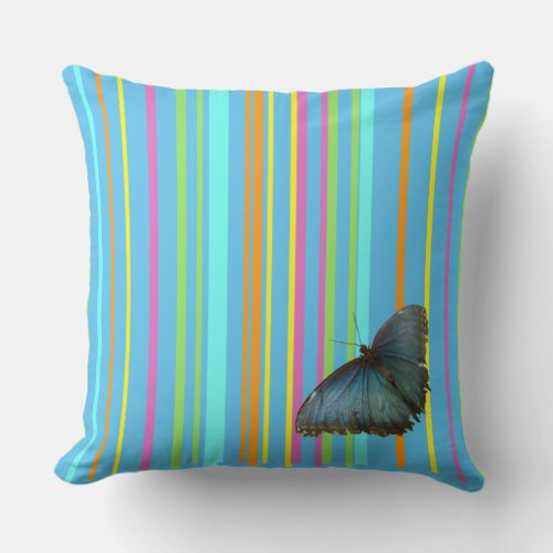 Blue Butterfly Stripes Pattern Cust Throw Pillow